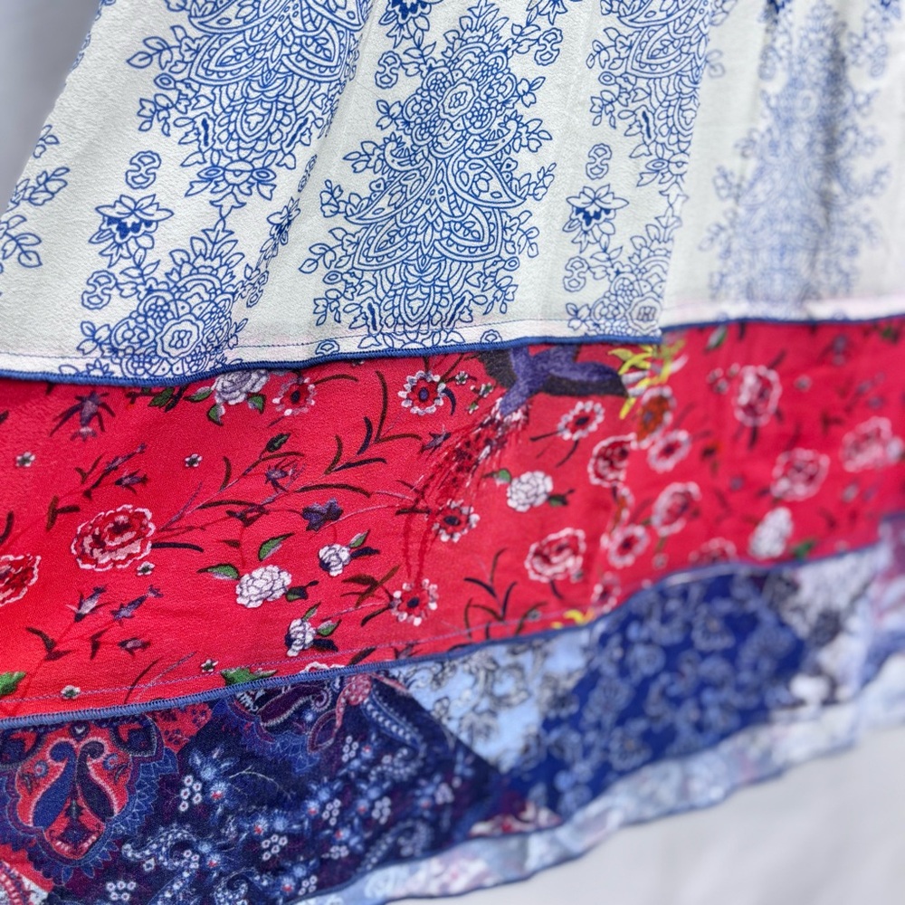 John Mark Embroidered Peasant Top Blue Red Loose Fit Dopamine Cotton XL - Picture 3 of 12